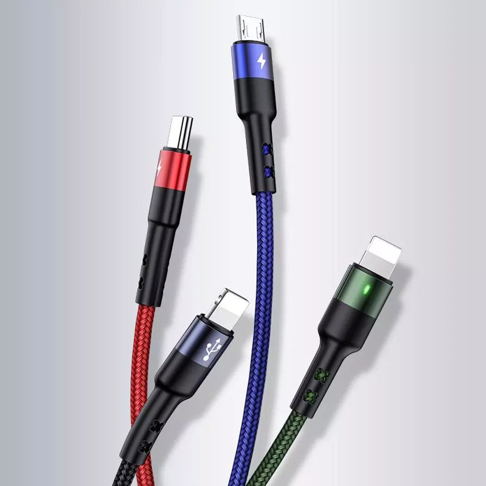 Câble Tressé 4-en-1 USAMS U26 1,2 m – 2x Lightning, Micro USB, USB-C – Charge Rapide 2A