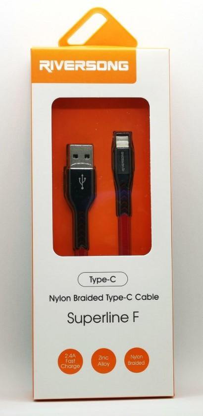 CÂBLE ROUGE RIVERSONG SUPERLINE F NYLON TYPE C - 5A MAX CHARGE/ SYNC 1M - boxmobile.fr
