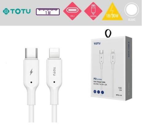 Câble Type-C vers Lightning 18/30W-2A blanc 1M TOTU - boxmobile.fr
