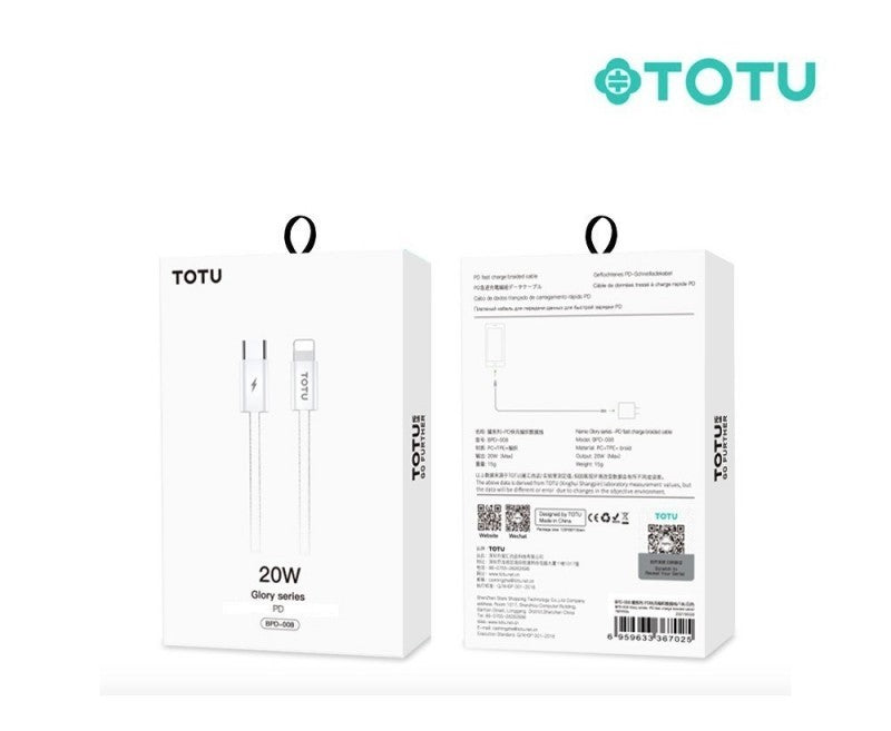 Câble USB-C / lightning 20W blanc 1M TOTU
