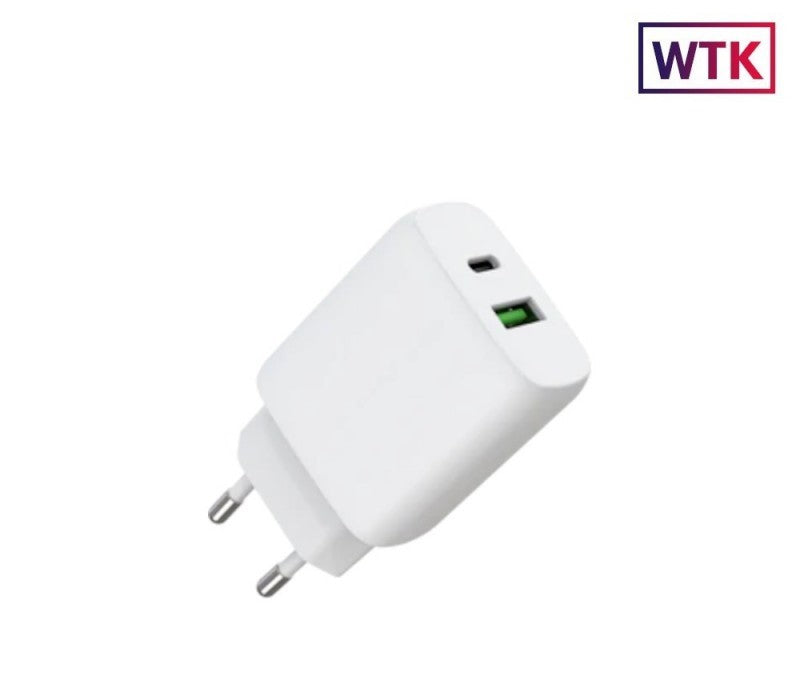 Chargeur secteur 25W Type-C + USB WTK Sans boîte