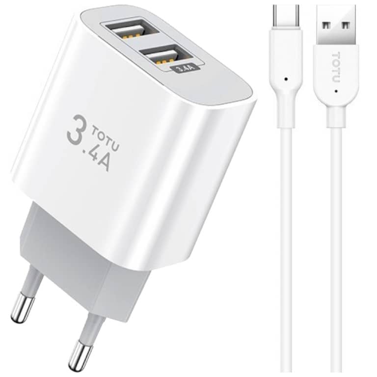 Chargeur secteur 12W 2 USB + Câble type C
