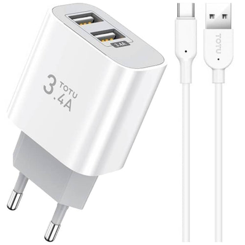 Chargeur secteur 12W 2 USB + Câble type C