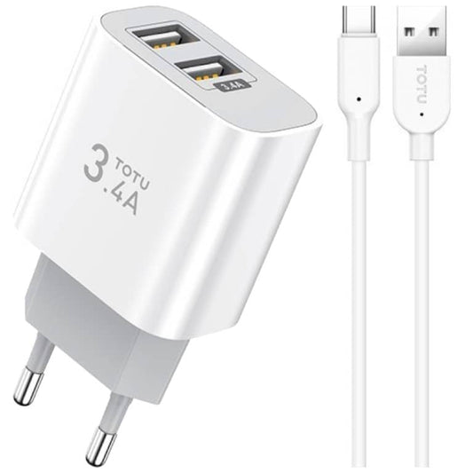 Chargeur secteur 12W 2 USB + Câble type C